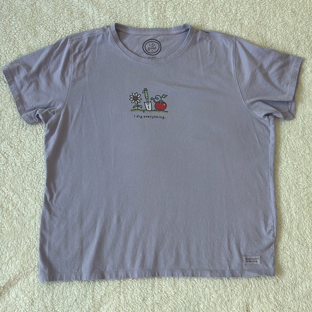 Life Is Good XL Purple Tee Shirt - Gardening “I dig everything”